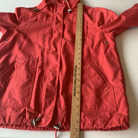 Larry Levine Sport Red Lightweight Parka Coat Snaps Zipper Hooded Jacket Medium - Picture 10 of 12